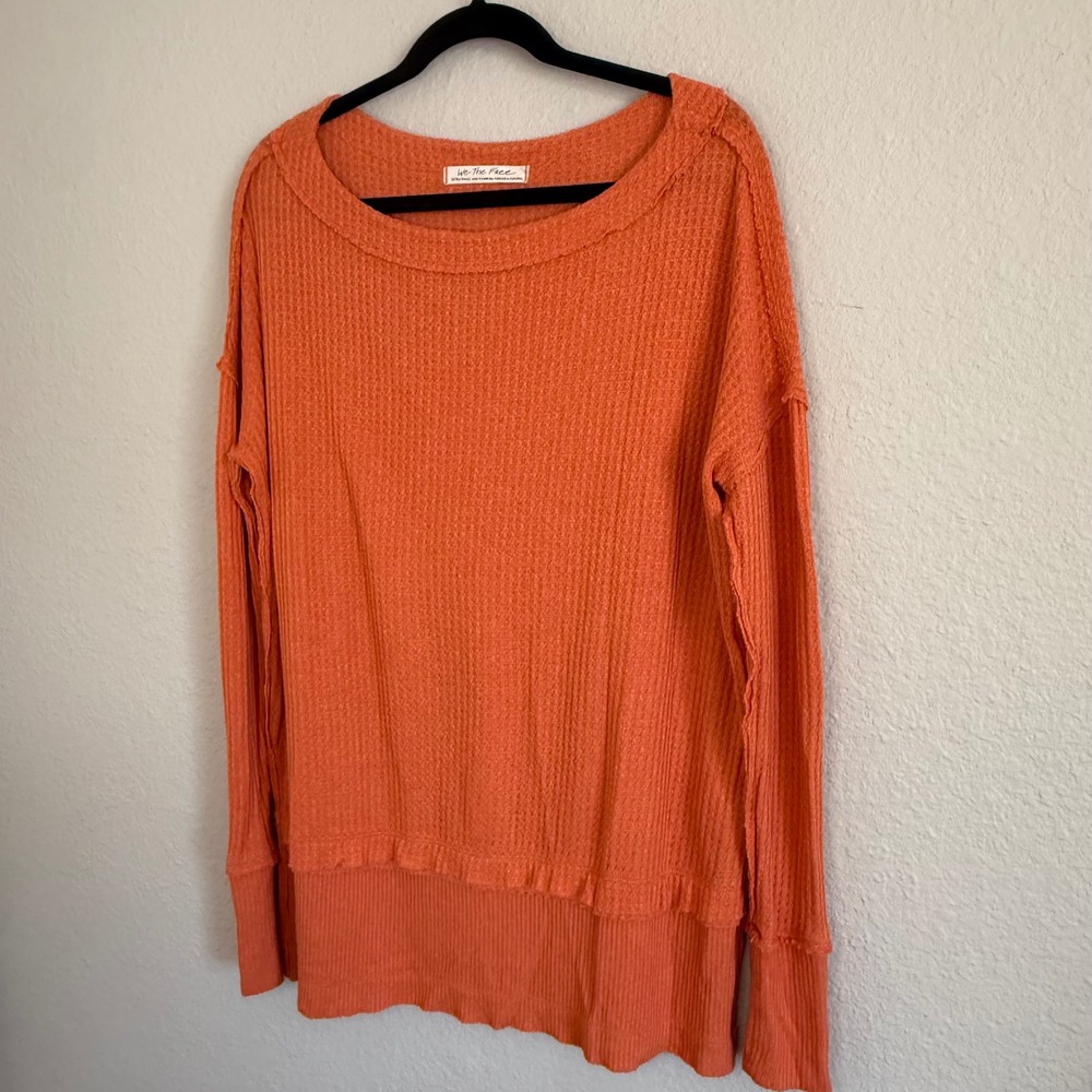 We The Free North Shore Thermal XS‎ Orange Oversized Boho Fall Thumb Hole Artsy